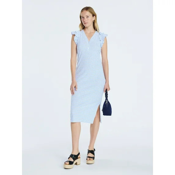Free Assembly Women’s Henley Midi Dress with Flutter Sleeves, Sizes XS-XXL | Walmart (US)