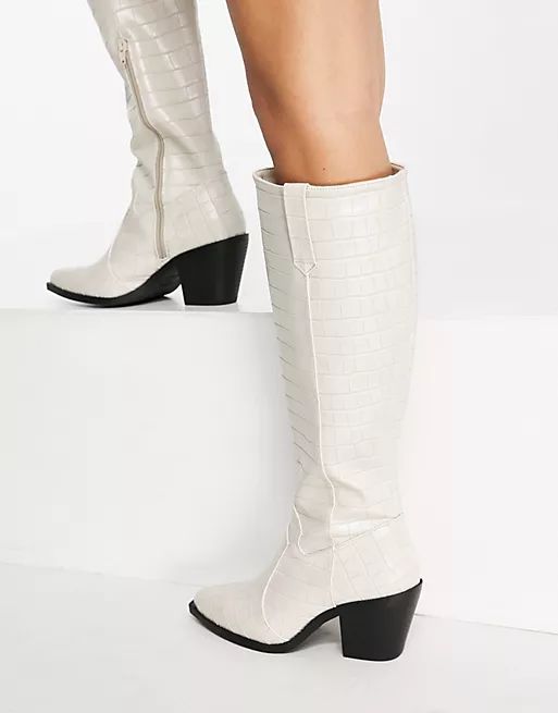 Glamorous knee high western boots in bone croc | ASOS (Global)