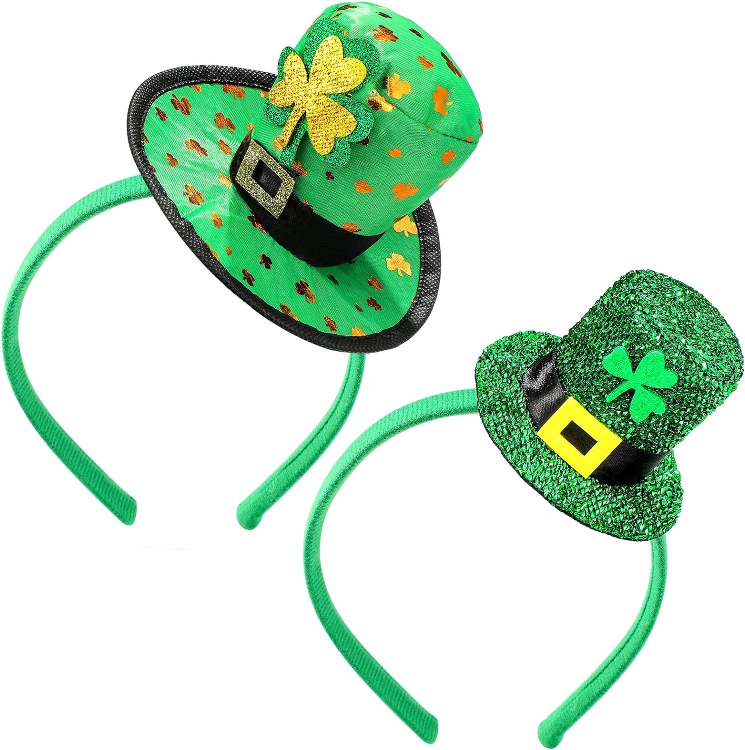 MTLEE 2 Pieces St. Patrick's Day Headband Green Top Hat Headband Irish Sequin Shamrock Leprechaun... | Amazon (US)