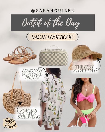 Summer outfits. Vacation outfit. Beach vacation. Sandals. High waist bikini. High waist swimsuit. Cover up. Beach outfit. Straw visor. Amazon fashion. Amazon finds. Hello travel blog. Vacation look. Summer outfit. 

#LTKStyleTip #LTKTravel #LTKSeasonal