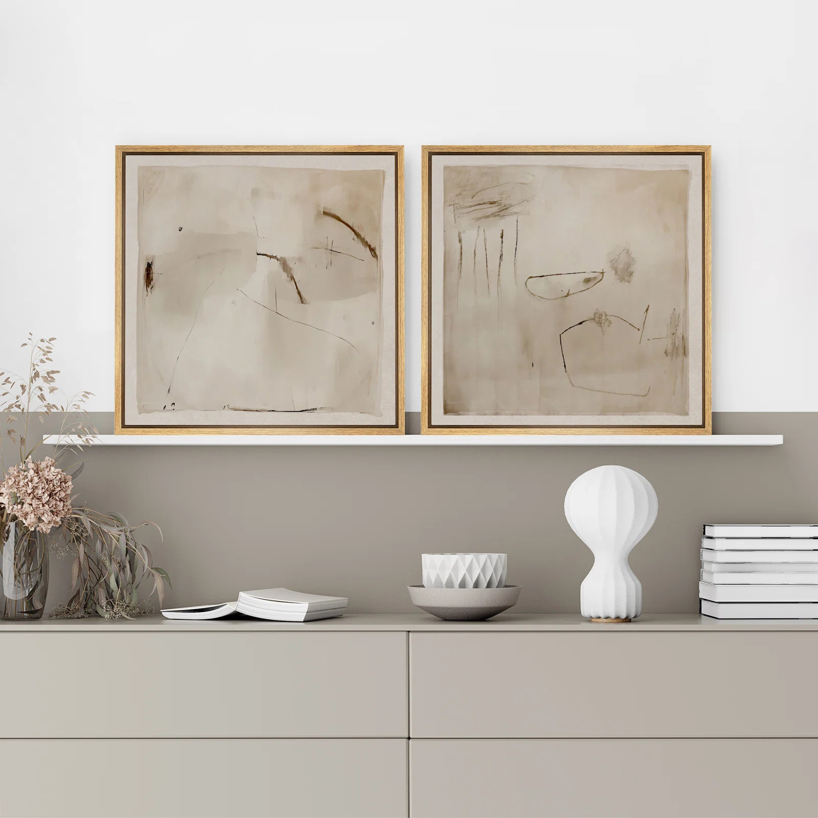 Abstract Beige Brown Prints Minimalist Modern Neutral Wall Art Living Room Decor | Wayfair North America
