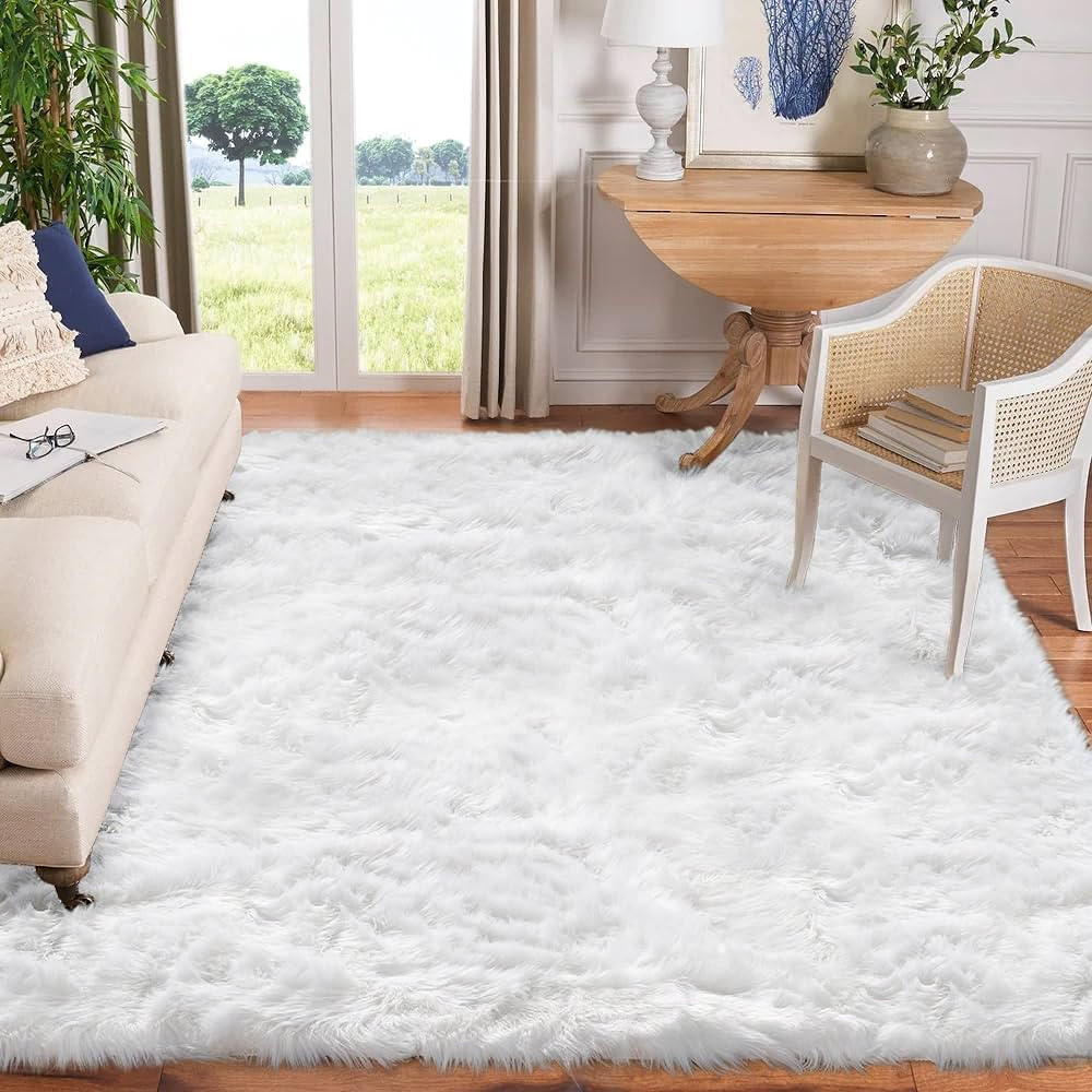 Goolela Area Rugs 9x12 Living Room White Faux Sheepskin Fur Rug for Bedroom Fluffy Washable Shag ... | Amazon (US)