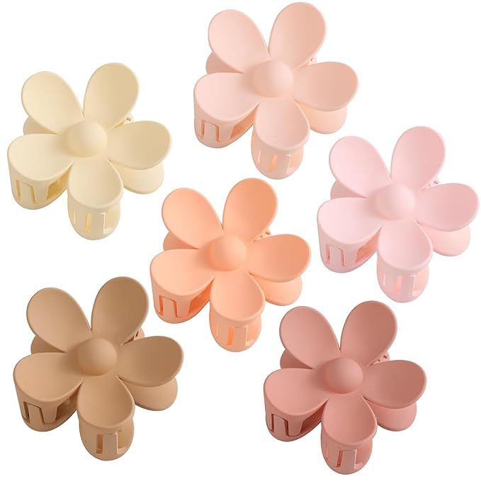 6PCS Matte Flower Claw Clips, Large Hair Clips For Women Thick Hair, Big Cute Daisy Hair Clips, N... | Amazon (US)
