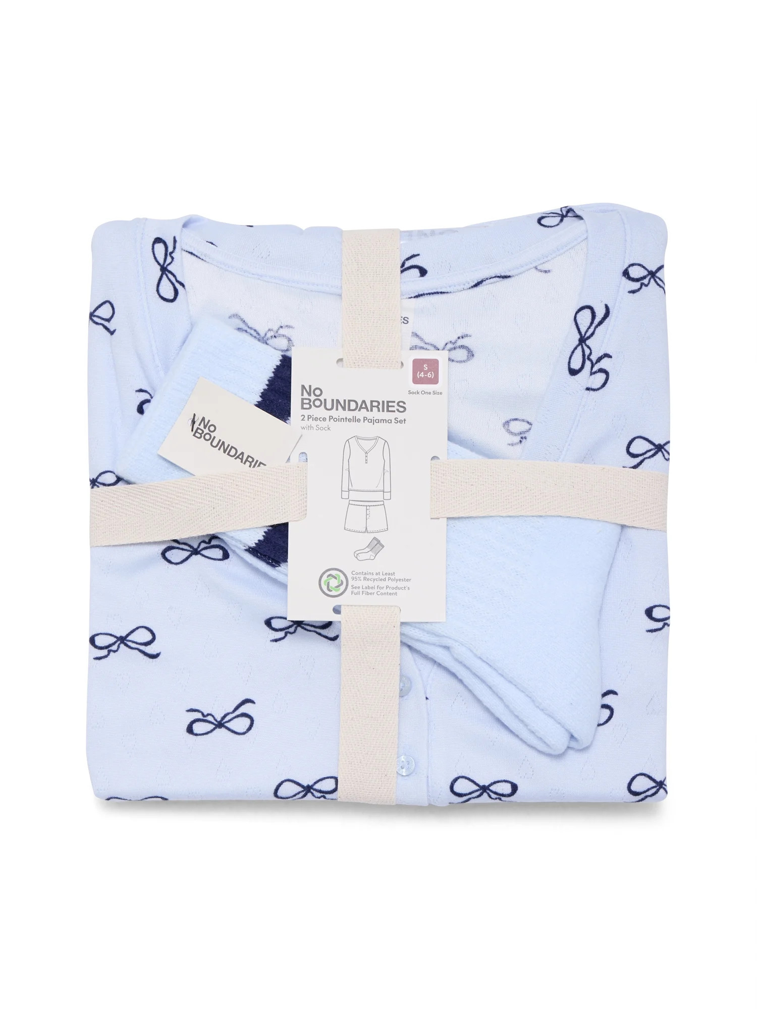 No Boundaries Giftable Long Sleeve Henley Sleep Top and Shorts Set with Socks, 3-Piece, Women’s | Walmart (US)