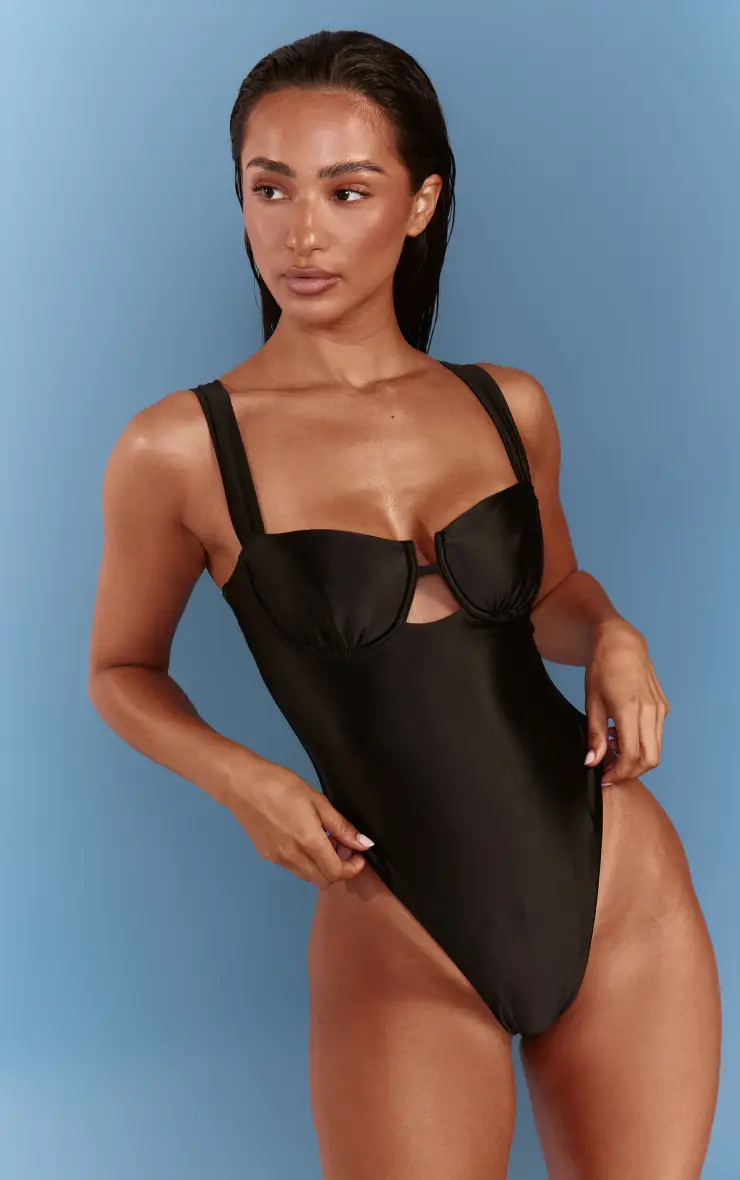 Black Shine Swim Underwired Swimsuit | PrettyLittleThing UK