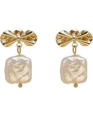 FarF&ME Pearl Earrings for Women - 18K Gold Plated Statement Baroque Pearl Dangle earrings, Light... | Amazon (US)