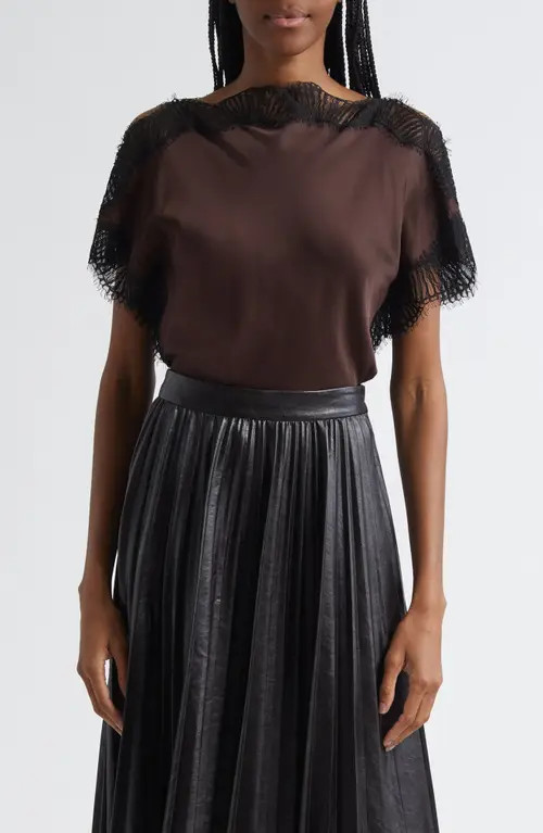 A.L.C. Luna Lace Trim Satin Top in Cocoa/Black at Nordstrom, Size 2 | Nordstrom