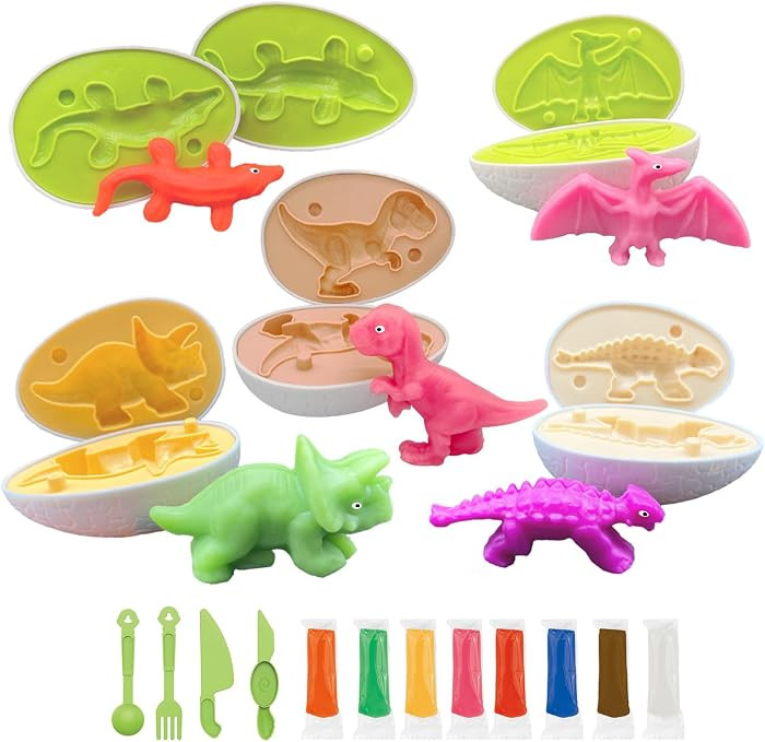 Playdough Dinosaur Eggs Sets for Kids Ages 3-6, Dinosaur Dough Play Molds,Play Clay Accessories D... | Amazon (US)