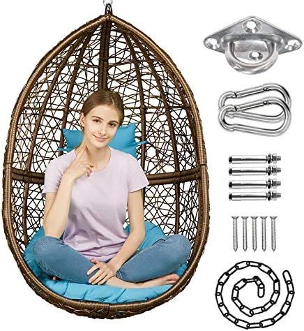 GREENSTELL Hammock Chair with Hanging Kits, Cushion & Pillow, Egg Large Rattan Wicker Swing Hanging  | Amazon (US)