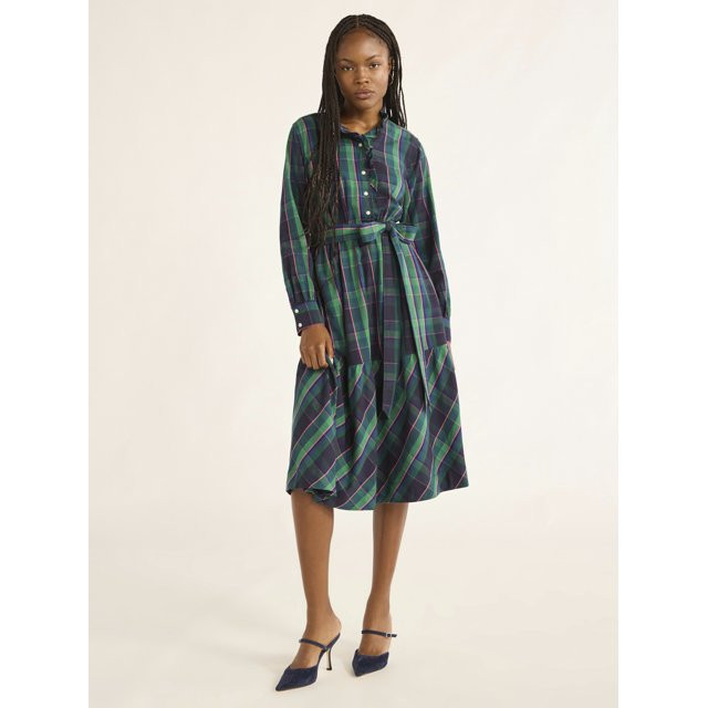 Free Assembly Women’s and Women's Plus Cotton Ruffle Midi Dress with Long Sleeves, Sizes XS-4X ... | Walmart (US)