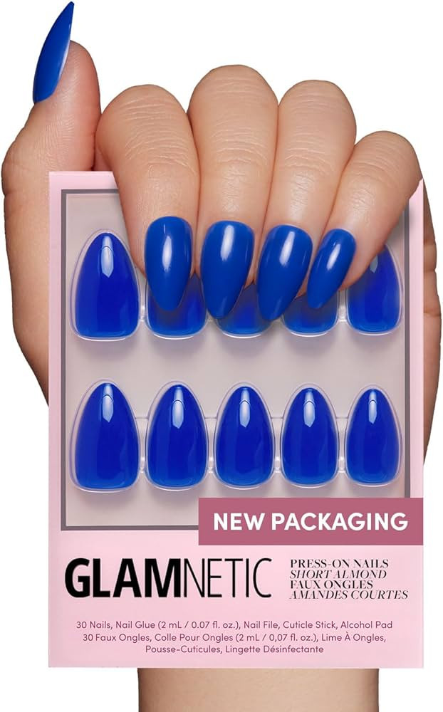 Glamnetic Press On Nails - Cobalt Blue | Opaque Bright Vibrant Blue Short Almond Fake Nails, Reus... | Amazon (US)