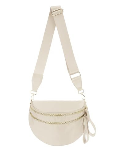 Pure Colour Crossbody Bag Bum Bag for Women,Spacious Purse Fanny Packs Belt Bag,Oversized Bum Bag (Colour Bum Bag-Beige) | Amazon (US)