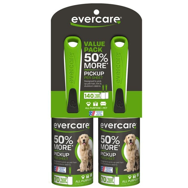 EVERCARE PET PLUS Extreme Stick Ergo Grip Pet Lint Roller, 70 sheets (twin pack) - Chewy.com | Chewy.com