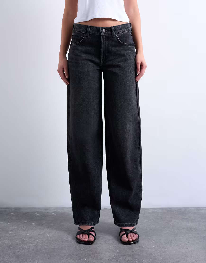 Topshop Cinch low rise relaxed jean in washed black | ASOS (Global)