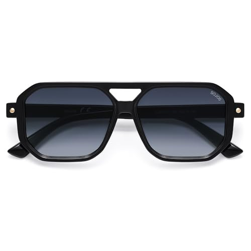 SOJOS Retro Polarized Square Aviator Sunglasses for Women Men Vintage 70s UV400 Protection Shade SJ2609 Black Grey Grading Lens | Amazon (US)