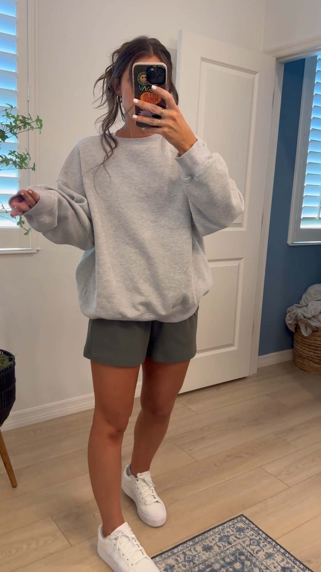 M sweatshirt.. my all time fave  / small shorts. They’re sooooo soft! 
