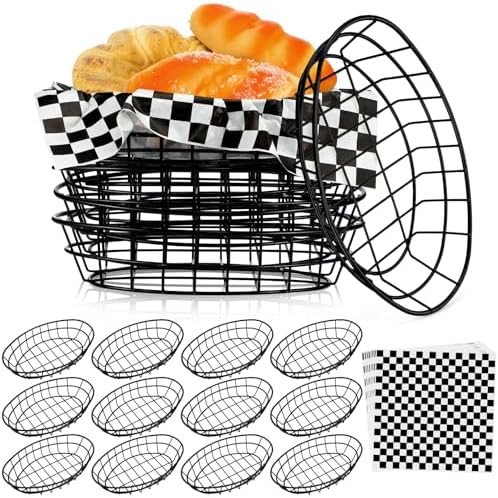 Hushee 12 Pcs Wire Bread Basket Bulk 9.5x6.2x2.2 Inch Oval Metal Dinner Roll Baskets for table Se... | Amazon (US)