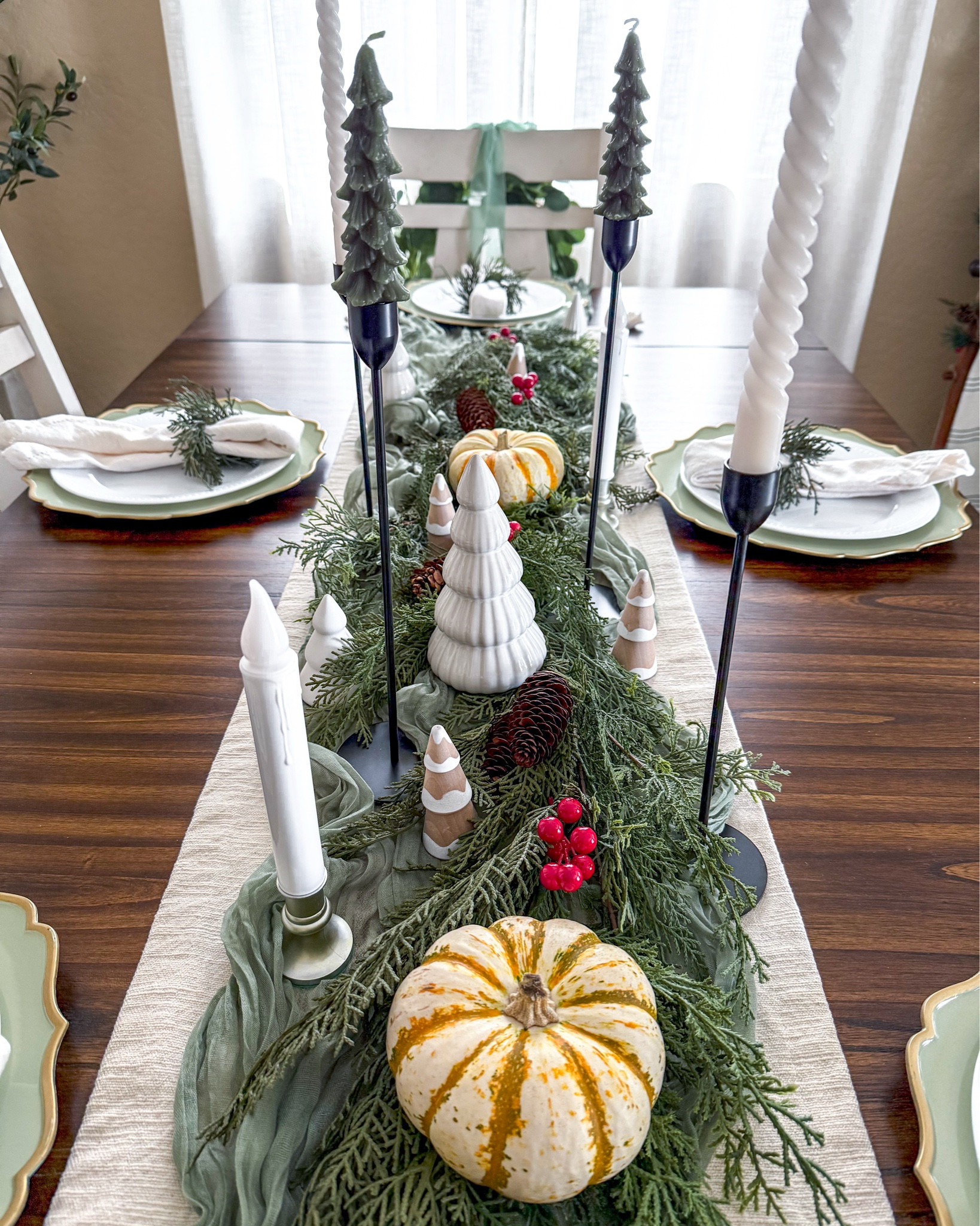 Cozy holiday table inspo. Mixing natural greenery, neutral tones, and soft candlelight for a festive yet simple look. Perfect for Thanksgiving or Christmas hosting! 




Holiday table setting idea, Christmas table setting, thanksgiving table setting, Christmas table decor, thanksgiving table decor #LTKCyberWeek
#HolidayTableDecor #ChristmasTablescape #ThanksgivingTable #NeutralHolidayDecor #CozyHomeVibes #TablescapeInspo #TableSettingIdeas #SimpleHolidayDecor   

#LTKHome #LTKHoliday #LTKSaleAlert #LTKStyleTip #LTKHome #LTKHoliday #LTKFindsUnder50 #LTKSeasonal #LTKParties