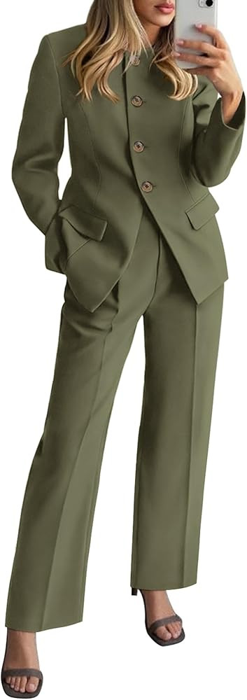 BTFBM Two Piece Set for Women Spring Fashion 2026 Business Casual Long Sleeve Blazer Jackets Wide... | Amazon (US)