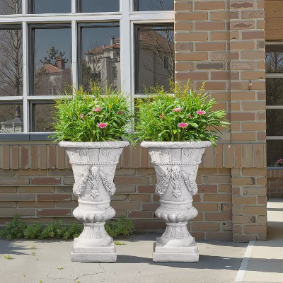 Christopher Knight Home Karen Outdoor Handcrafted Lightweight Concrete Garden Urn Planter (Set of 2), Light Gray | Target