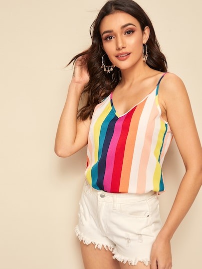 SHEIN Double V-neck Rainbow Strap Cami Top | SHEIN