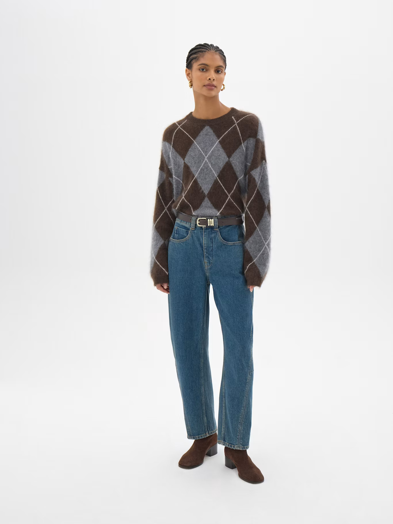 Mossy Brushed Wool Argyle Jumper | Light Grey Marl | Hush UK