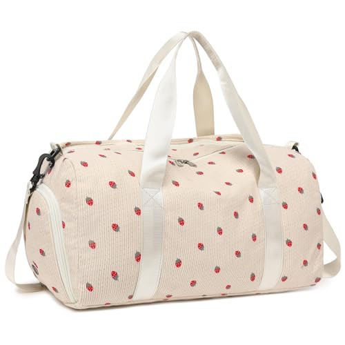 BLUBOON Duffle Bag Girls Kids Cute Gym Bag with Shoes Compartment & Wet Separation Water-resistant Sports Overnight Travel Bag(Corduroy Strawberry) | Amazon (US)