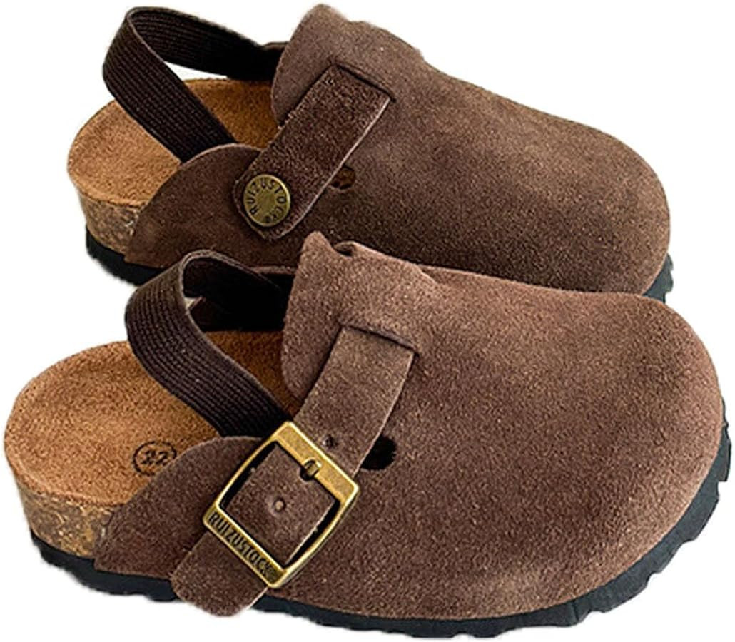 Kids Suede Clogs Toddler Clogs Boys Girls Sandals Cork Adjustable Buckle Mules | Amazon (US)