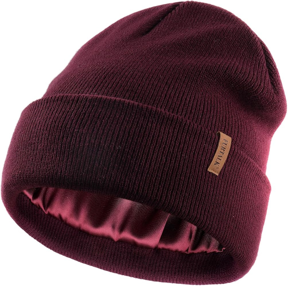 FURTALK Satin Lined Beanie for Women Men Knit Beanie Hat Acrylic Winter Hats Warm Slouchy Skull C... | Amazon (US)