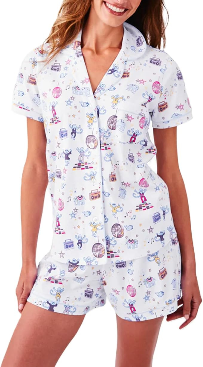 KOSUSANILL Women Roller Dupes Rabbit Pajamas Set Monkey Teen Girls Preppy Pjs 2 Piece Short Sleev... | Amazon (US)