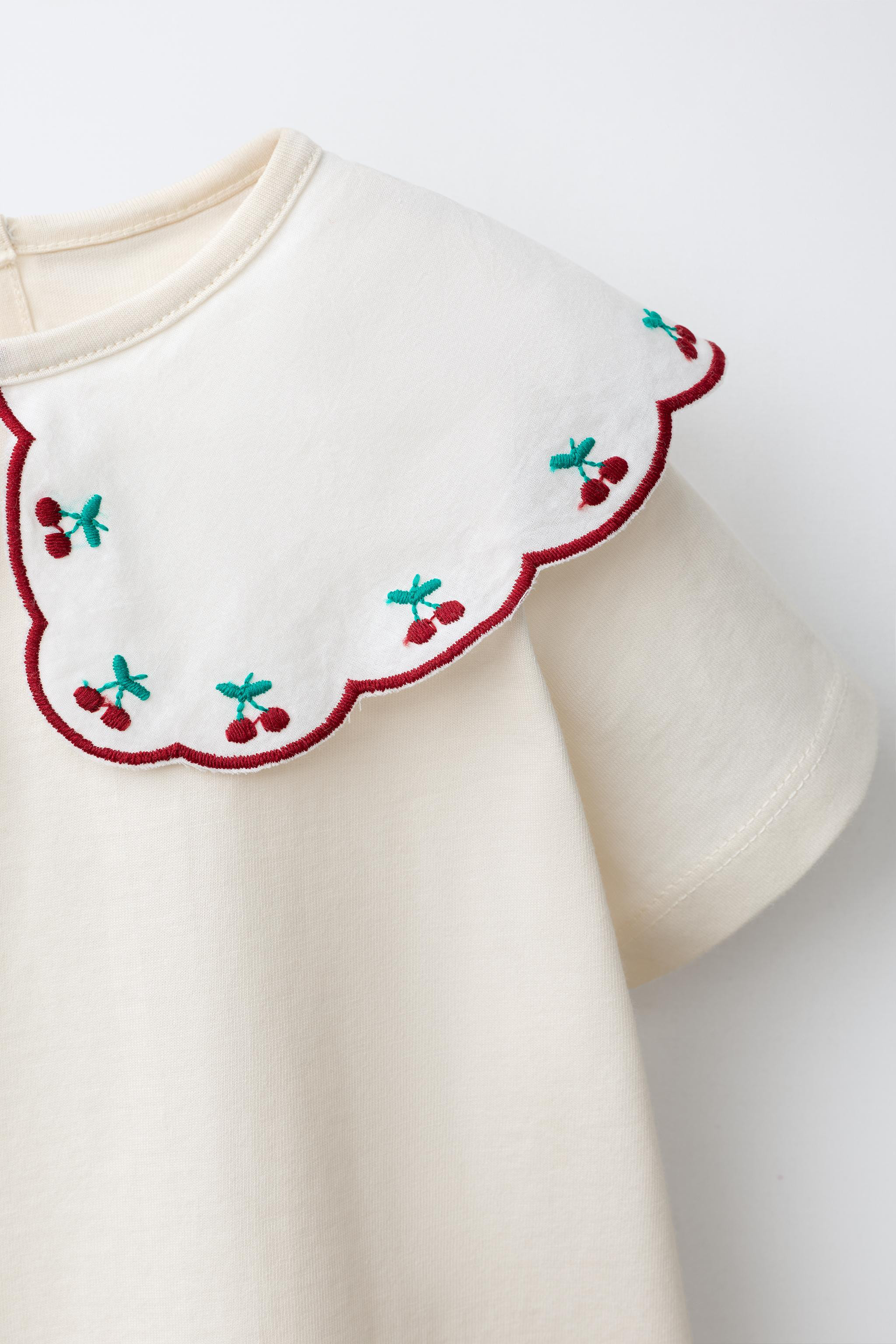 EMBROIDERED CONTRAST COLLAR TOP | Zara US