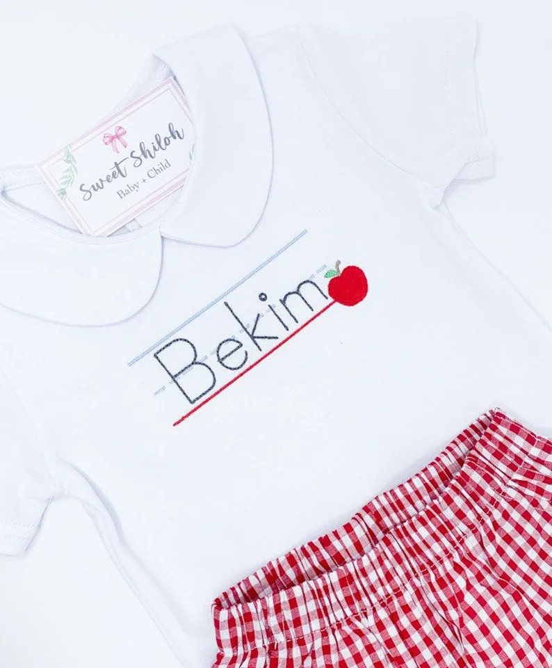 School Monogram Shirt, Toddler Preschool Top, Monogram Apple Shirt, Boys School Outfit, First Day... | Etsy (US)