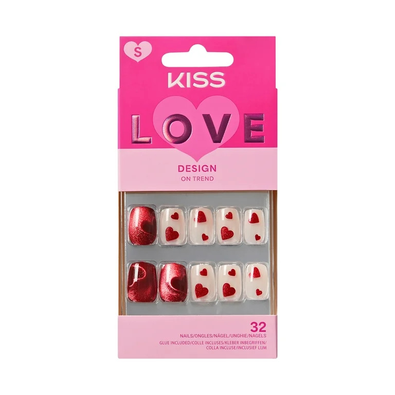 KISS LOVE Valentine’s Day Press On Nails, 'Hues of Love', Short Squoval, 32 Count | Walmart (US)