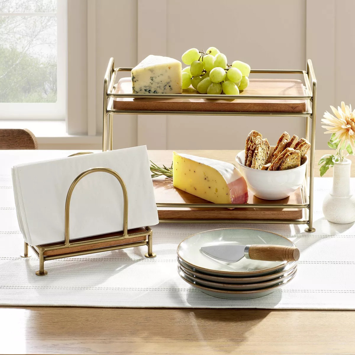 Tiered Wood & Brass Rectangular Serving Stand - Hearth & Hand™ with Magnolia: Elegant Farmhouse... | Target