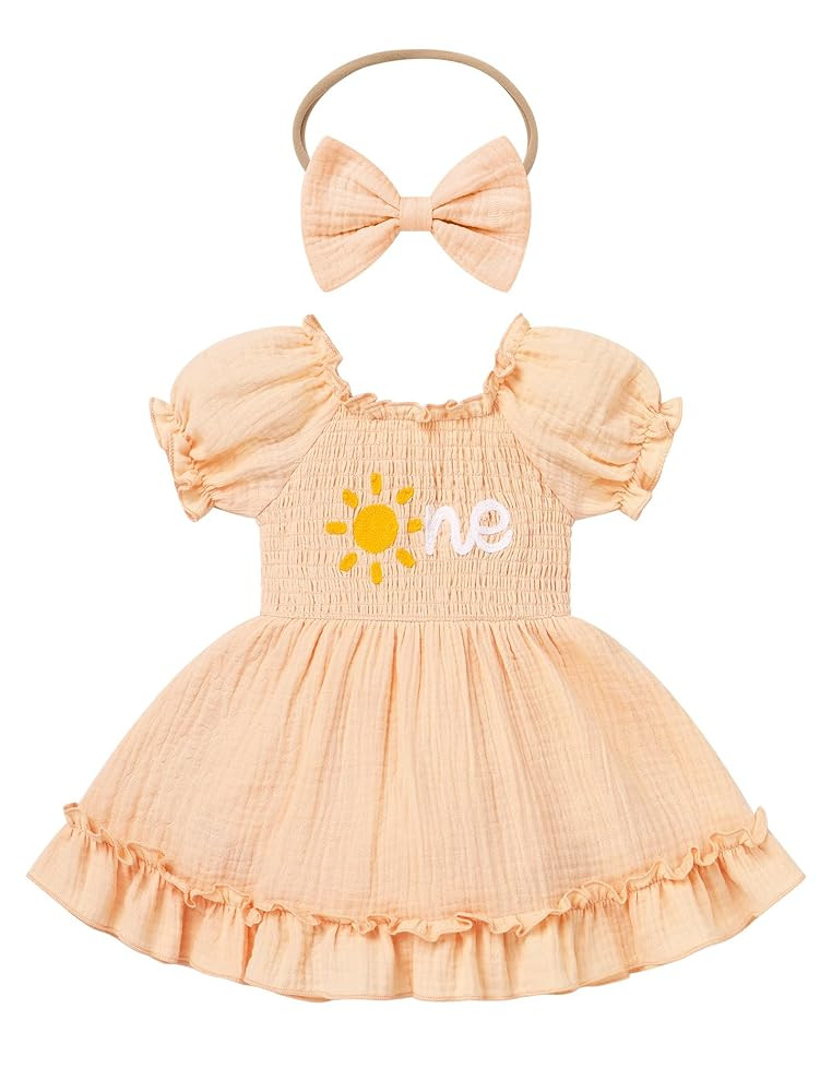 OBEEII Baby Girls First Birthday Outfit Infant Embroidered Letter/Strawberry/Sun Cake Smash Photo... | Amazon (US)