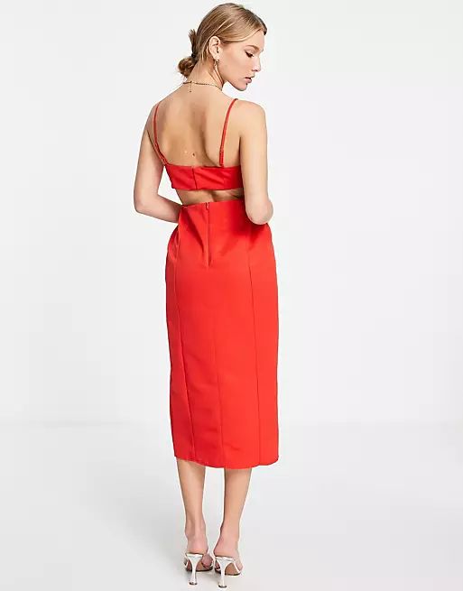 ASOS DESIGN structured midi dress with cut out side detail in red | ASOS (Global)