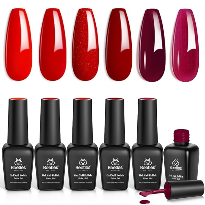 Beetles Red Gel Nail Polish Set - 6 Colors Bloody Mary Collection Popular Shimmer Red Burgundy Ge... | Amazon (US)