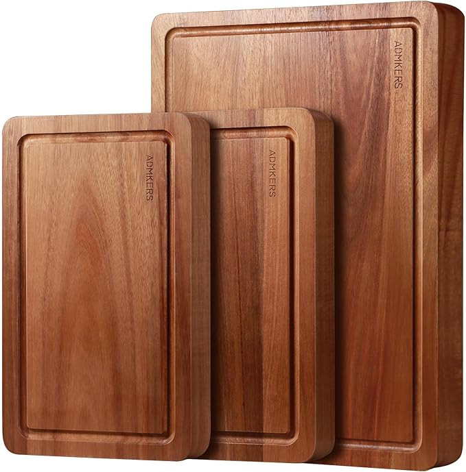 Wood Cutting Board, Acacia Cutting Boards for Kitchen, Set of 3, Solid Charcuterie Board with Jui... | Amazon (US)