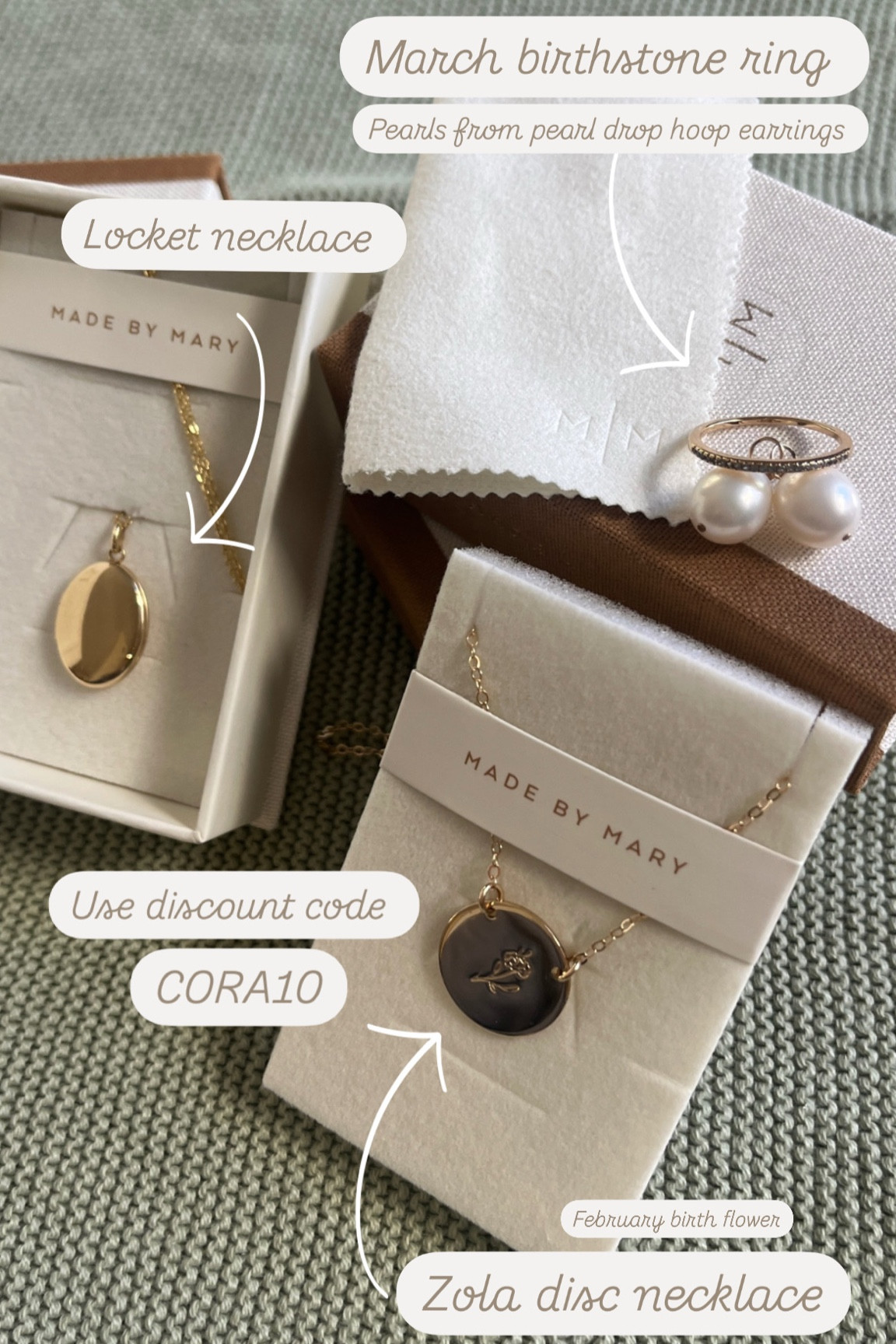 Beautiful sentimental jewelry! Personalize and customize! Affordable! Gold and silver! All from made by Mary. Use discount code CORA10 for a 10% discount. Locket necklace. Birth flower necklace. Pearls. Birthstone ring. Restore cloth to polish your jewelry. 

#LTKWedding #LTKGiftGuide #LTKStyleTip