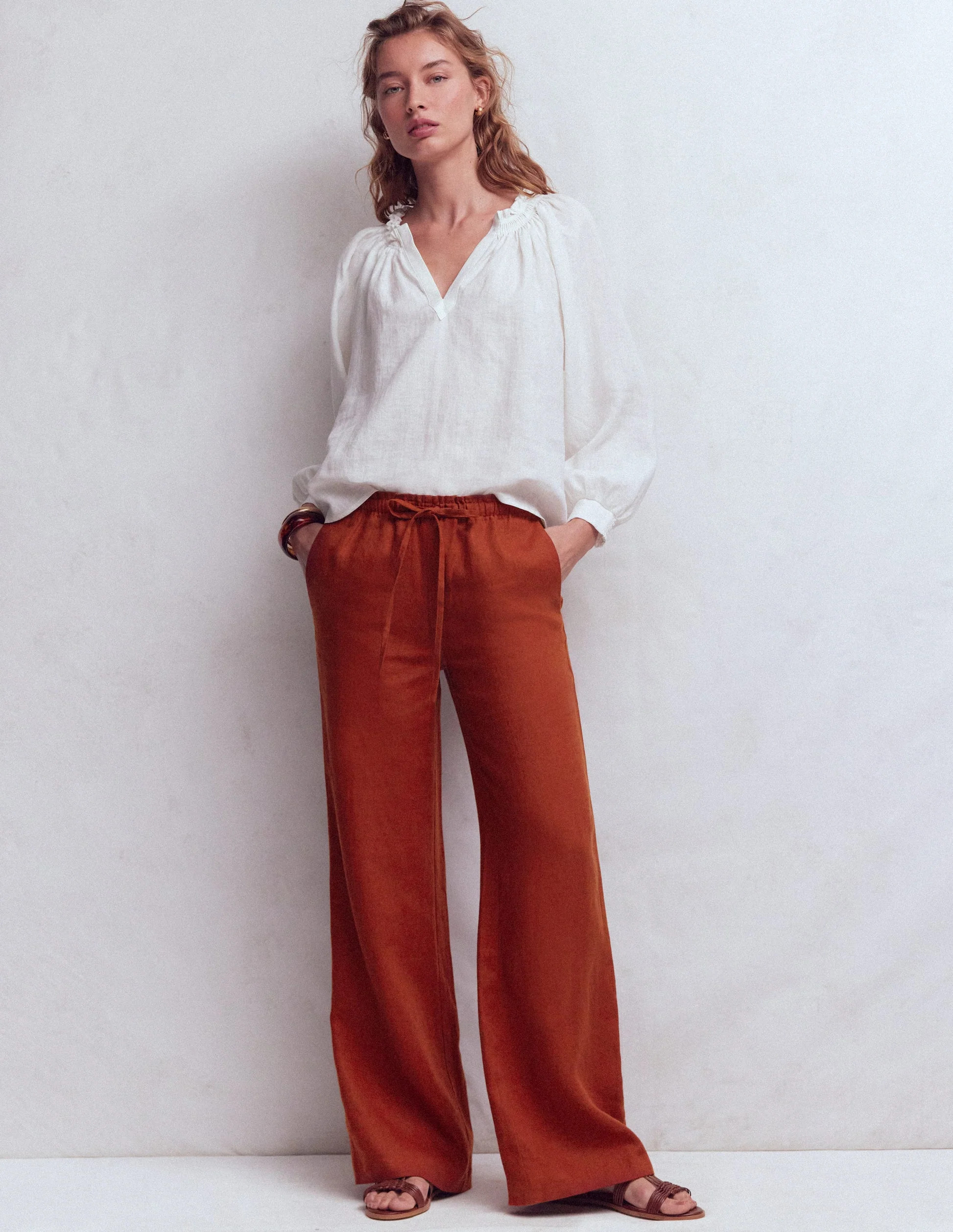 Islington Linen Pants-Ivory, Brown & Pink Stripe | Boden (US)