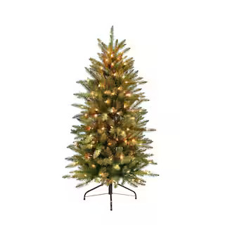 Puleo International 4.5 ft. Prelit Incandescent Fraser Fir Pencil Artificial Christmas Tree with ... | The Home Depot