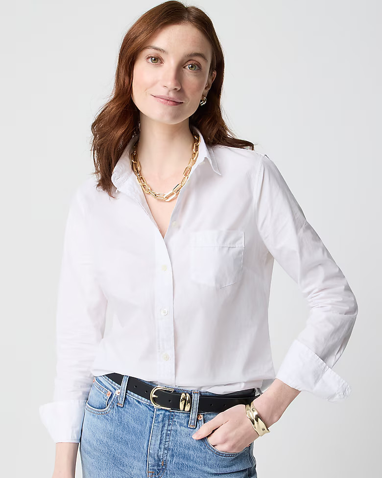 Petite button-up cotton-blend poplin shirt in signature fit | J.Crew Factory