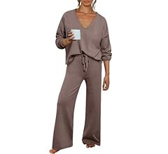 LILLUSORY Women's Two Piece Outfits Knit Sweater Long Sleeve Top Fall and Loose Wide Leg Pants Lo... | Amazon (US)