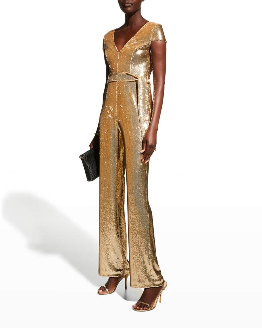 Dress The Population Dina Belted Sequin Jumpsuit | Neiman Marcus