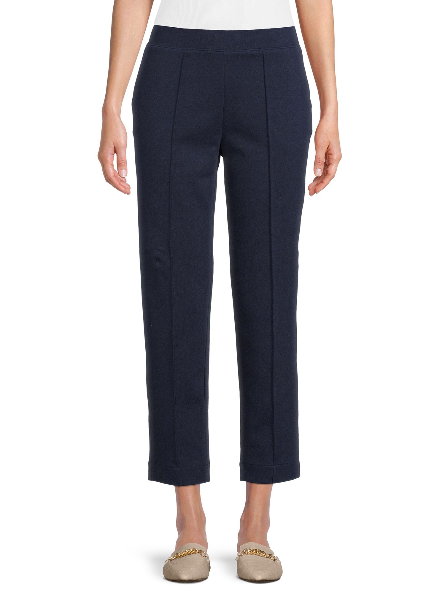 Time and Tru Women's Cropped Pintuck Pull On Knit Pants - Walmart.com | Walmart (US)