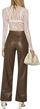 Women Faux Leather Pants High Waist Straight Leg Leggings Loose Fit Trousers Vintage 90s Streetwe... | Amazon (US)
