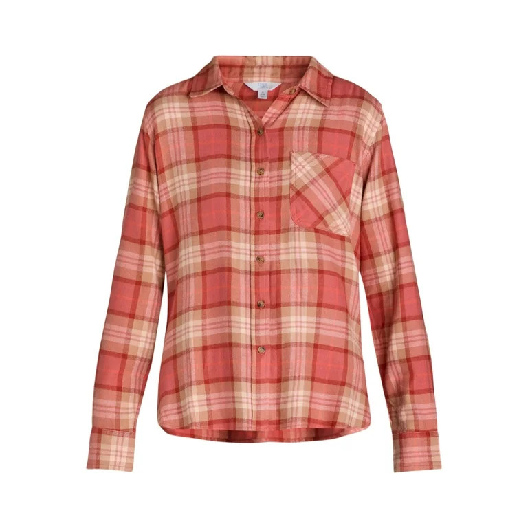 Time and Tru Women's Flannel Shirt with Long Sleeves, Sizes S-XXXL | Walmart (US)