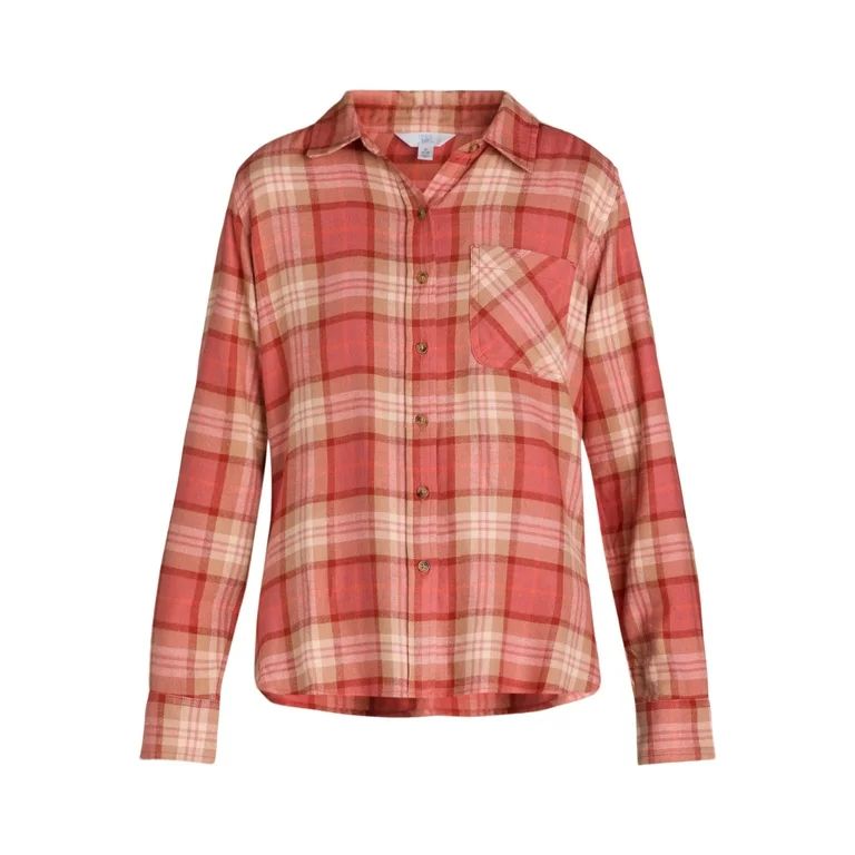 Time and Tru Women's Flannel Shirt with Long Sleeves, Sizes S-XXXL - Walmart.com | Walmart (US)