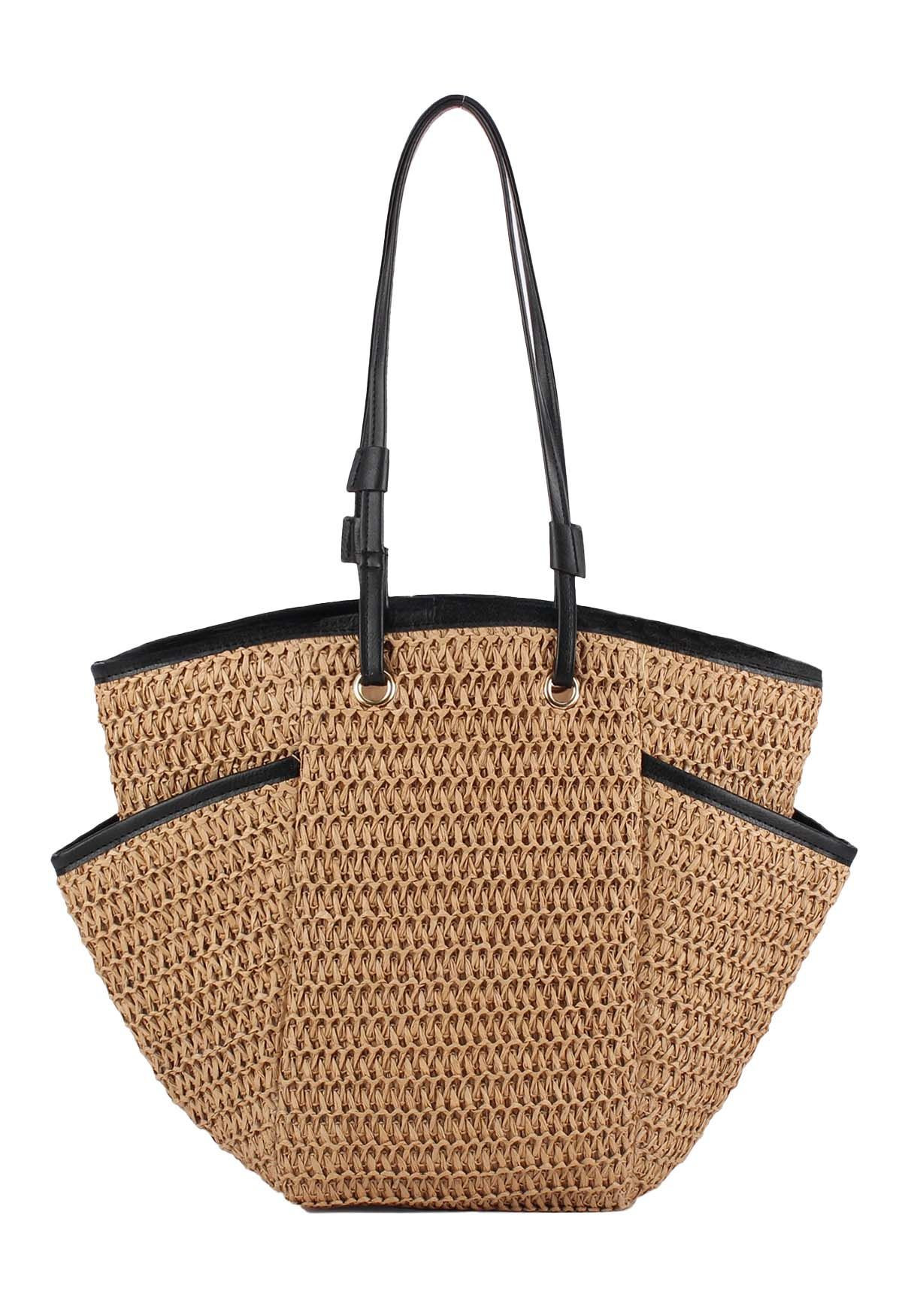 Contrast Binding Handmade Woven Straw Bag | Chicwish