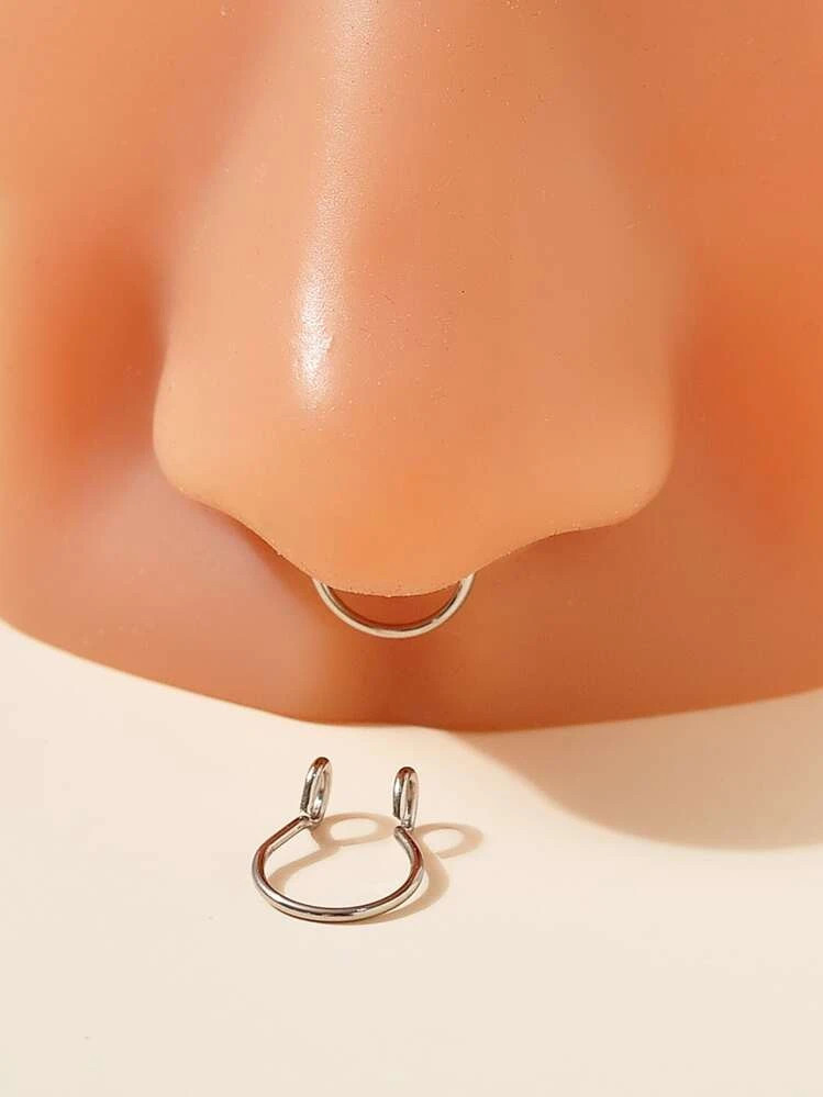 2pcs/set Fashionable Minimalist Nose Cuff Stainless Steel For Women & Men No Piercing Needed Sept... | SHEIN